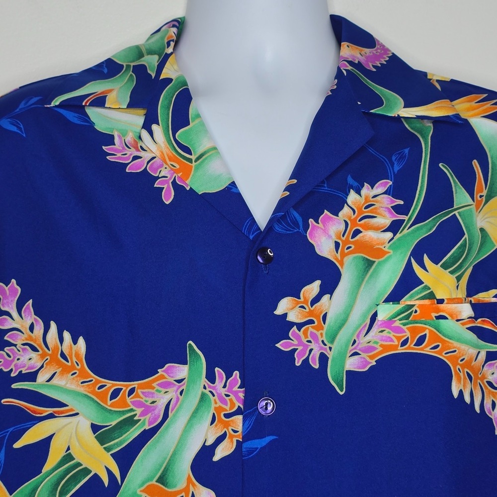 Vintage‎ 70s 80s Hilo Hattie Mens Shirt Large Polyester Hawaiian Button Paradise - Picture 2 of 7
